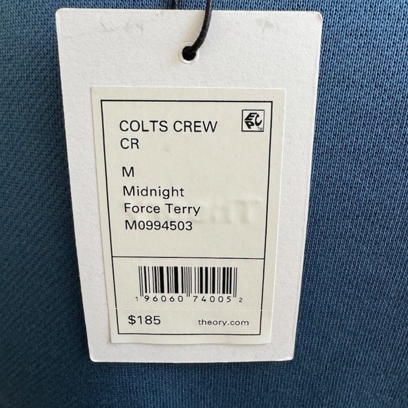 $185 Theory Men Midnight Blue Force Terry Knit Colts Crew Neck Sweater Medium M - Picture 4 of 5